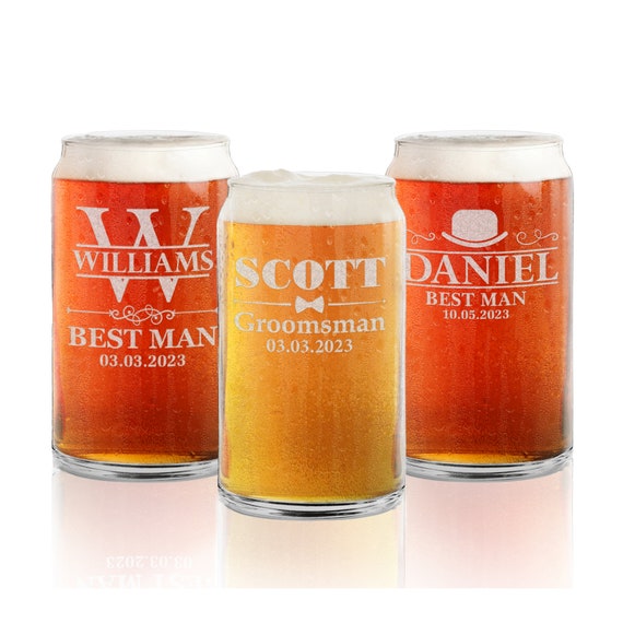 Personalized Groom Squad Etched Tall Boy Beer Can Glass