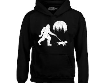 Sudadera con capucha y diseño divertido de perro salchicha Sasquatch y Bigfoot