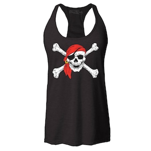 Pirate Skull & Crossbones Women&#39;s Racerback Pirate Flag Tank Tops Slim FIT Skull Shirt. Pirate Shirt.