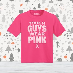 Breast Cancer Toddler Cotton Tough Guys Wear Pink Cancer Tee. Cancer Fighter. Breast Cancer Gift. Pink Ribbon. Cancer Warrior.