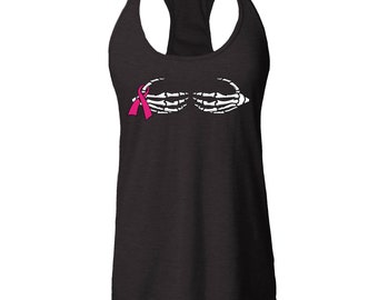 Breast Cancer Awareness Shirt. Skeleton Hands Women's Racerback Tank Top Tank Tops Slim FIT Cancer Tee. Cancer Fighter. Breast Cancer Gift.