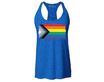 Maglietta Gay, Say Gay, Protect Kids Trans, Trans Pride, Maglietta Queer, Maglietta Trans, Canotta Gay Racerback con Bandiera Progress Pride e Arcobaleno