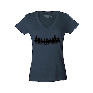 Forest Trees Nature Mountains Wildlife Women&#39;s V-Neck T-Shirt Slim Fit