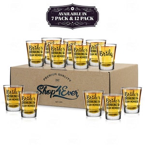 Bride and Bride&#39;s Drinking Team Member Xoxo Shot Glasses ~ Bachelorette Party Favors ~