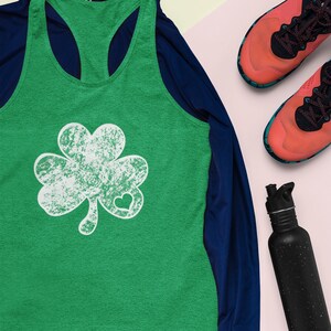 Distressed Irish Shamrock with Heart St. Patrick's Day Women's Racerback Tank Top Slim Fit St Patrick's Day. Irish Gift. Drinking Shirt.