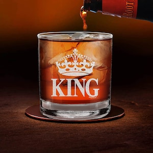Crown King Engraved Whiskey Glass For Husband Boyfriend Dad | Premium Engraved Rock Glass Gifts