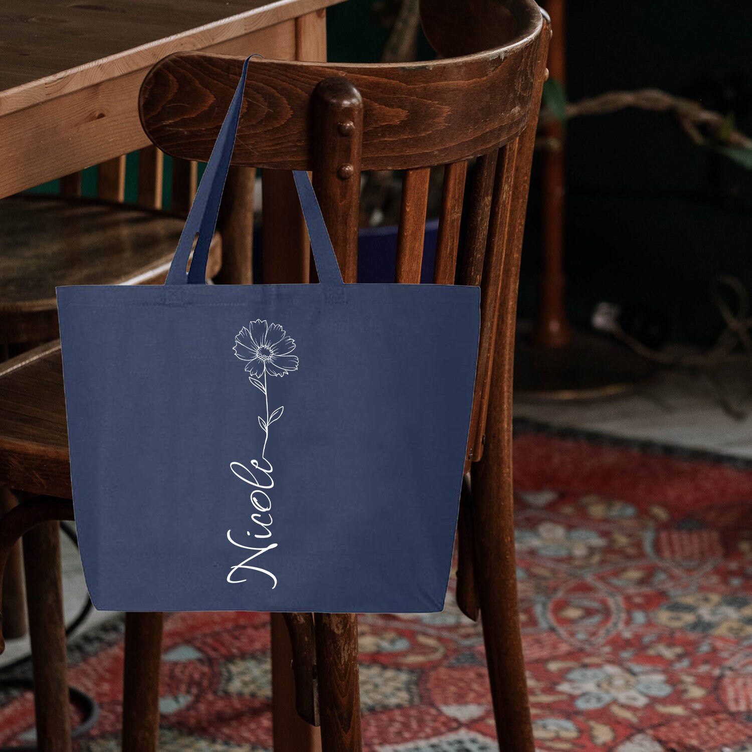 Personalized Mother's Day Tote Bag - Custom Floral Canvas Bag With Name, Text & Date - Reusable Gift For Mom