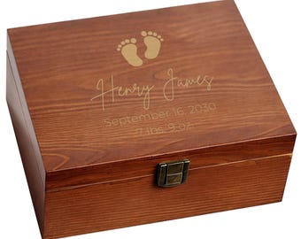 Keepsake Box, Personalized Wooden Box, Custom Baby Shower Gift Name & Birth Date Memory Box for Photos, Custom Baby Gift, Welcome Newborn