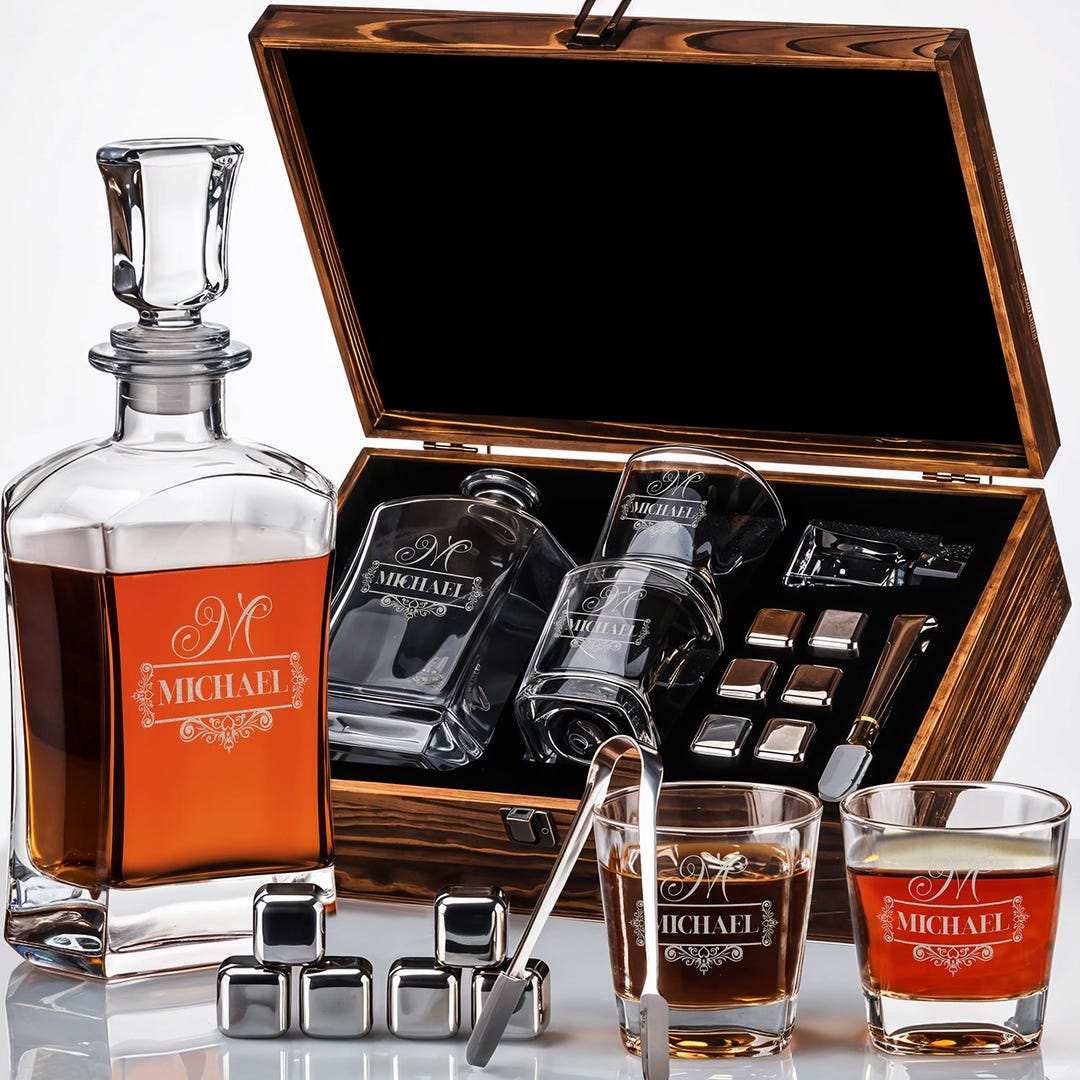 Custom Engraved Monogram Name Filigree 6 Options Whiskey Decanter Gift ...