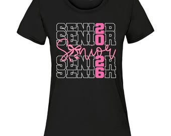 Senior Pink Bow Ribbon Cute Class of 2026 Women's T-Shirt, Senior 2026. Senior Shirt. Senior Gift. Class of 2026. Graduation Gift.