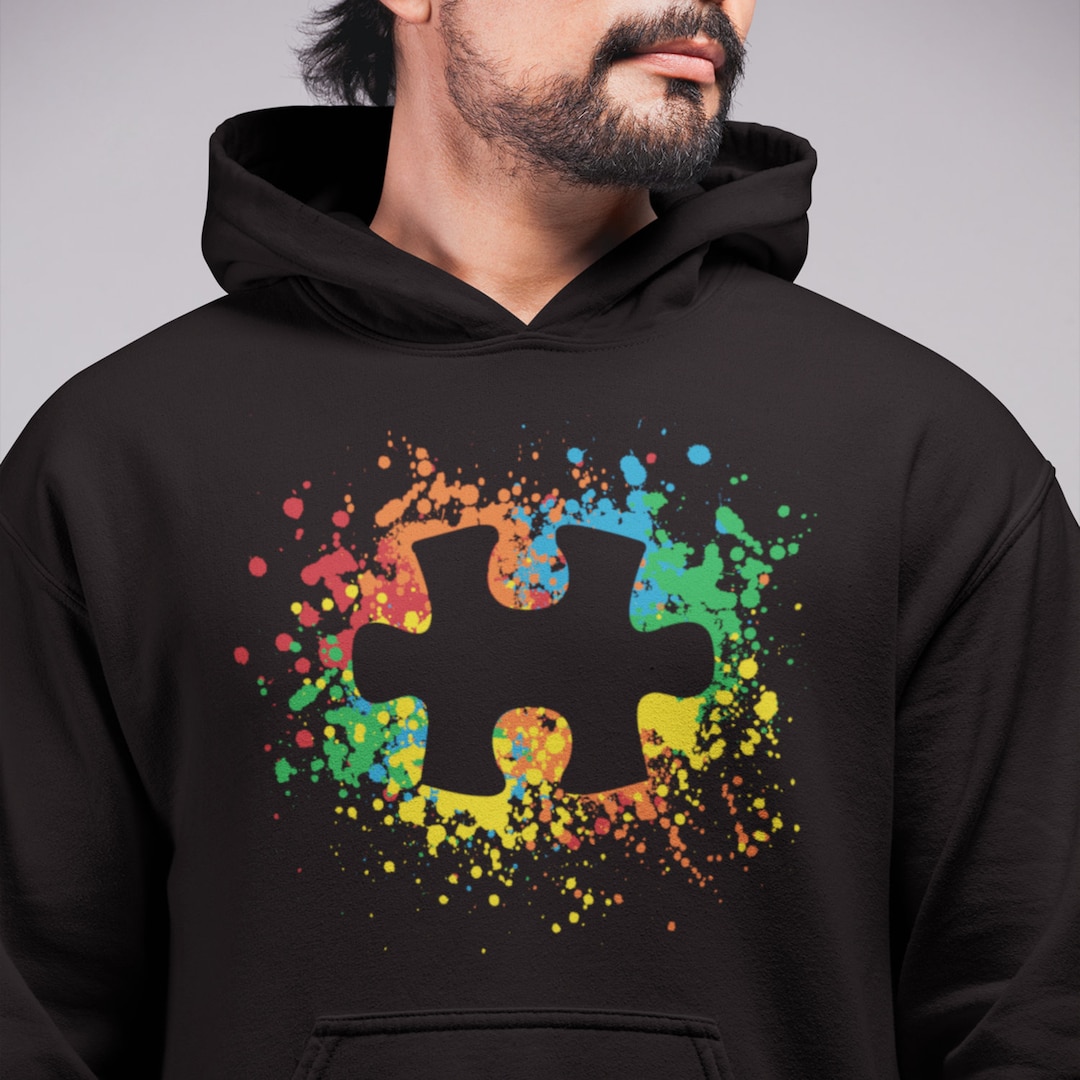 Autism Awareness Splatter Paint Puzzle Piece Hoodie Sweatshirts