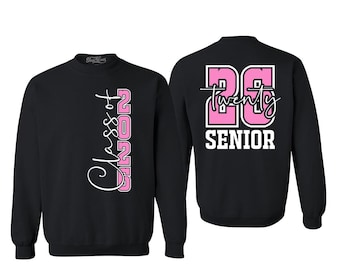 Class of 2026 roze senior dubbelzijdige sweatshirts met ronde hals. Class of 2026. Afstudeersweater. Afstudeercadeau. Afstuderen 2026.