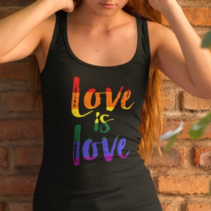 Love is Love, Gay Shirt, Say Gay, Protect Trans Kids, Trans Pride, Queer Shirt, Women&#39;s Racerback Gay Pride Tank Tops Slim FIT