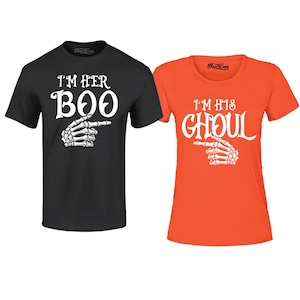 I&#39;m Her Boo I&#39;m His Ghoul Couples Matching Halloween T-shirt Spooky Season Boyfriend Girlfriend Matching Party Costume