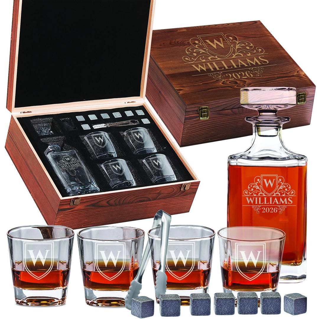 Custom Engraved Monogram Name Year Whiskey Liquor Decanter Gift Set of ...
