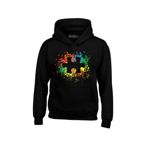 Autism Awareness Splatter Paint Puzzle Piece Hoodie Sweatshirts
