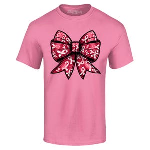 Camiseta grande com laço grande e fita rosa para conscientização do câncer de mama, camiseta para conscientização do câncer de mama, presente para lutadores de câncer de mama.