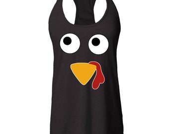 Turkey Face Women&#39;s Racerback Thanksgiving Tank Tops Thankful Shirt, Thanksgiving Shirt, Thanksgiving Tee, Chicken Shirt, Turkey Face.