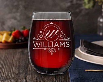 Personalized Monogram Stemless Wine Glass