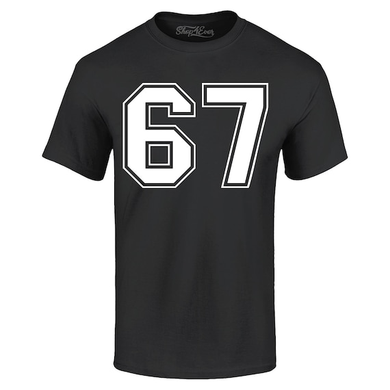 67 Six Seven Varsity Number Sixtyseven T-Shirt. 67 Meme T-Shirt. Funny Number Meme Tee. Christmas Gift for Him or Her. Trendy Viral Shirt.