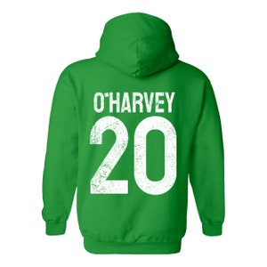 Custom Irish hoodie sweatshirt featuring your name and jersey number with a Shamrock design. Perfect for St. Patrick's Day, Irish drinking celebrations, and personalized gift ideas.