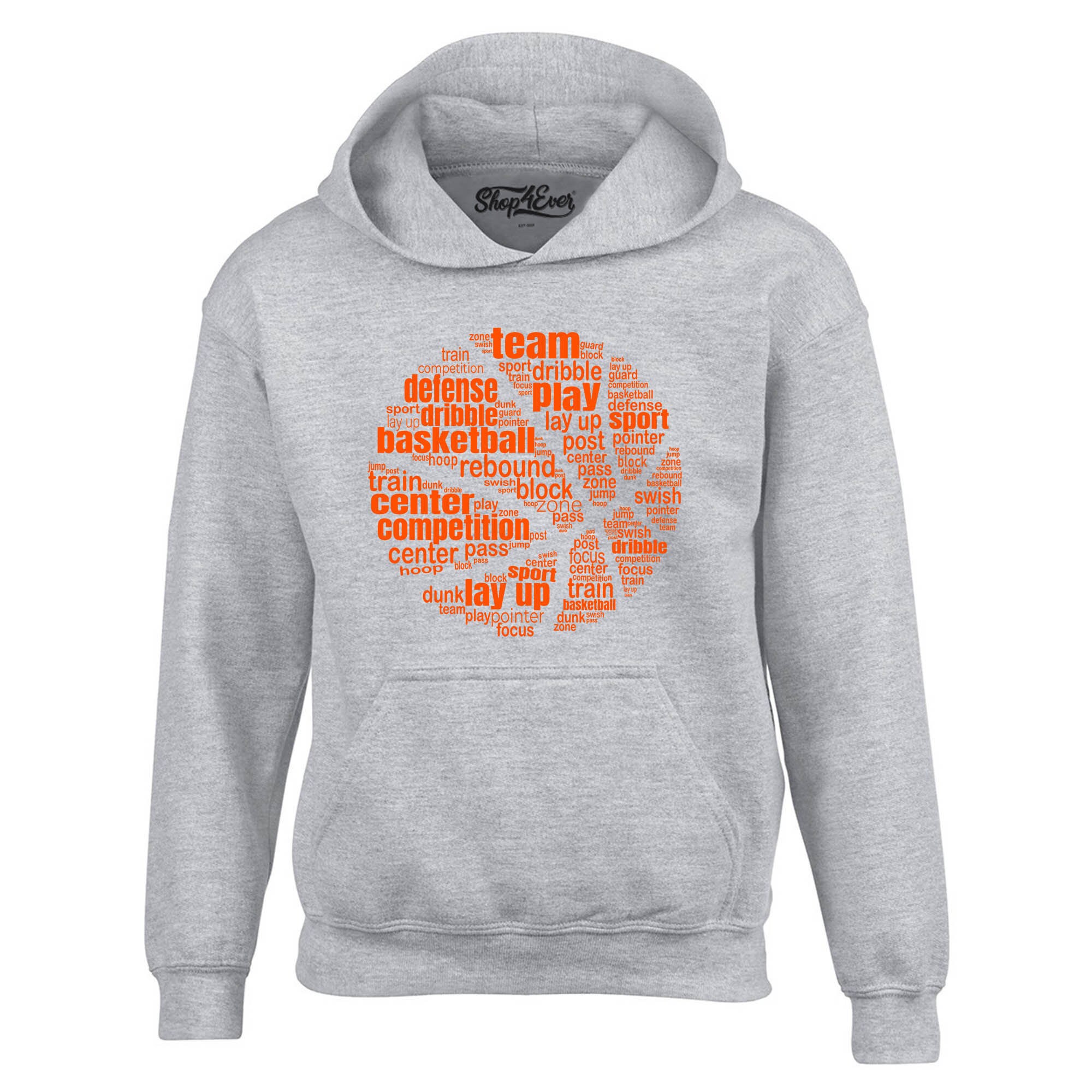 Discover Basketball Word Cloud Orange Ball Silhouette Hoodies