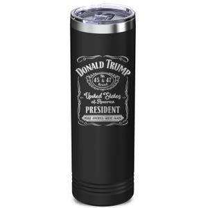 Donald Trump 45 47 United States President Make America Great Engraved Skinny Black Tumbler with Lid 20 oz. Slim Tumblers, Won Trump.