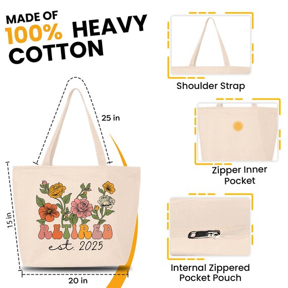 退職者向け 設立2025年 花柄 ヘビーキャンバストートバッグ ジッパー