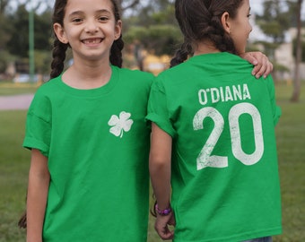 Custom Irish Personalized Your Name and Jersey Number Shamrock St. Patrick's Day Child's T-Shirt Kids Tee, Customizable Kids Irish Day Shirt