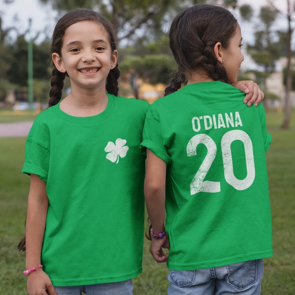 Custom Irish Personalized Your Name and Jersey Number Shamrock St. Patrick's Day Child's T-Shirt Kids Tee, Customizable Kids Irish Day Shirt