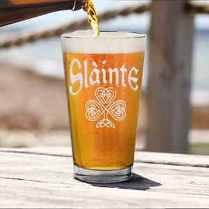 Slainte Celtic Knot Beer Pint Glass Irish Day. Gift For Him. Birthday Gift.