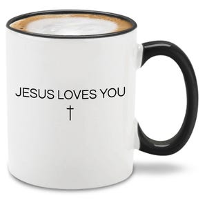 Jesus Loves You minimalistisch simplistisch kruis keramische koffiemok theekop 11 oz. Christelijk cadeau voor hem, haar, christelijk cadeau. Jezus cadeau.