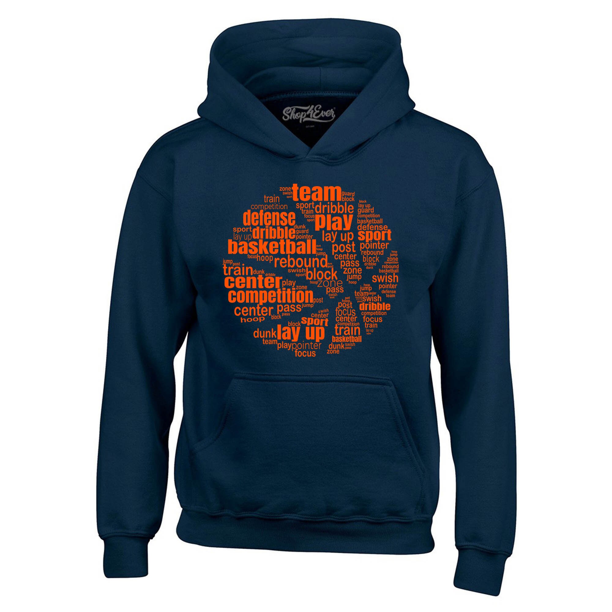 Discover Basketball Word Cloud Orange Ball Silhouette Hoodies