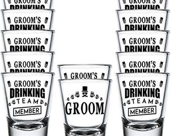 Groom and Groom's Drinking Team Member Glass Shot Glasses Wedding Bachelor Party Shot Glasses 12 Pack