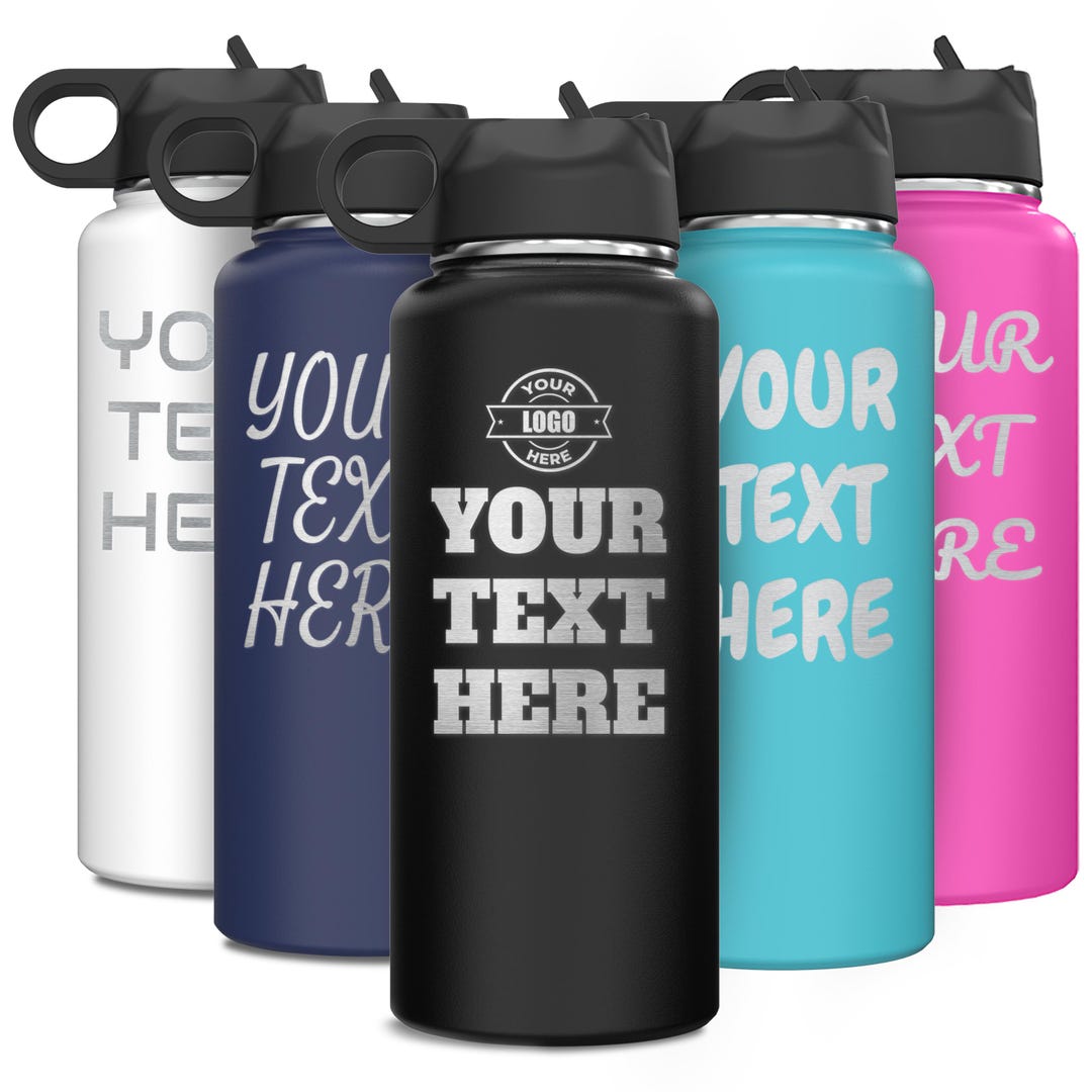 Personalized Water Bottle With Flip Top Lid & Straw Your Text and Logo ...