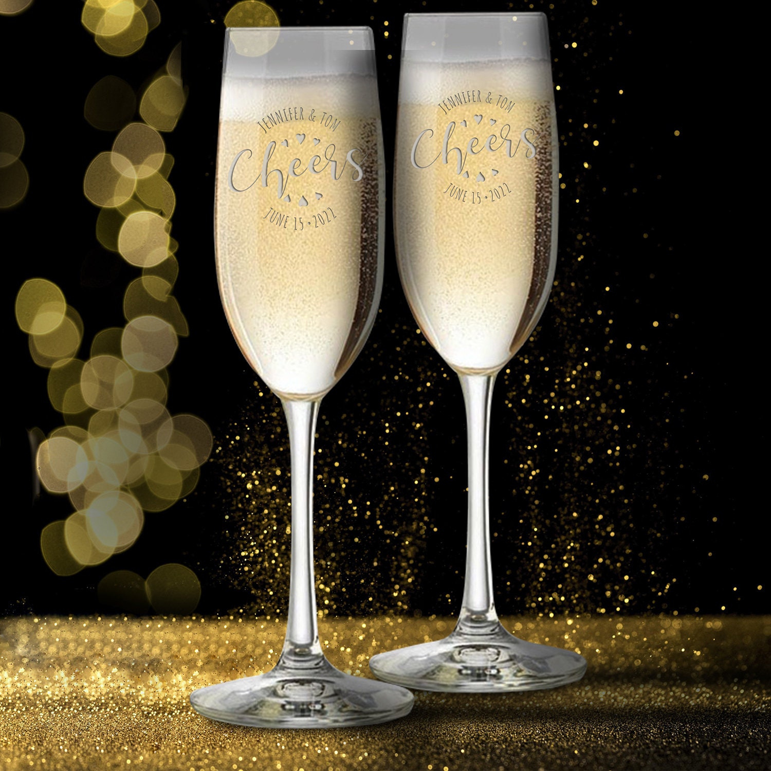 Personalized 8 oz. Gold Rim Contemporary Champagne Flutes (Set of 2)