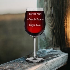A custom 16oz stemmed wine glass engraved with your name and options for single or double pour. Perfect for wine lovers, this personalized wine glass makes an ideal gift for Christmas or any special occasion, offering a unique and thoughtful touch.