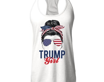 I'm A Trump Girl American Flag Sunglasses Women's Racerback Tank Top. American Flag, Donald Trump 2024 Presidential Election, Trump Shirt.