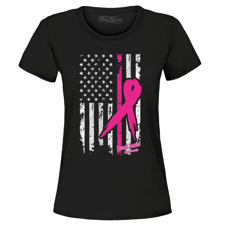 Breast Cancer Awareness Shirt. Pink Ribbon American Flag Women's T ...