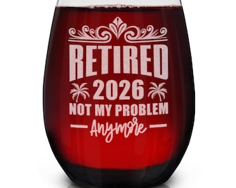 Copa de vino sin tallo grabada de 433 ml. Jubilado/a (2026). Regalo para compañeros de trabajo. Regalo para amantes del vino.