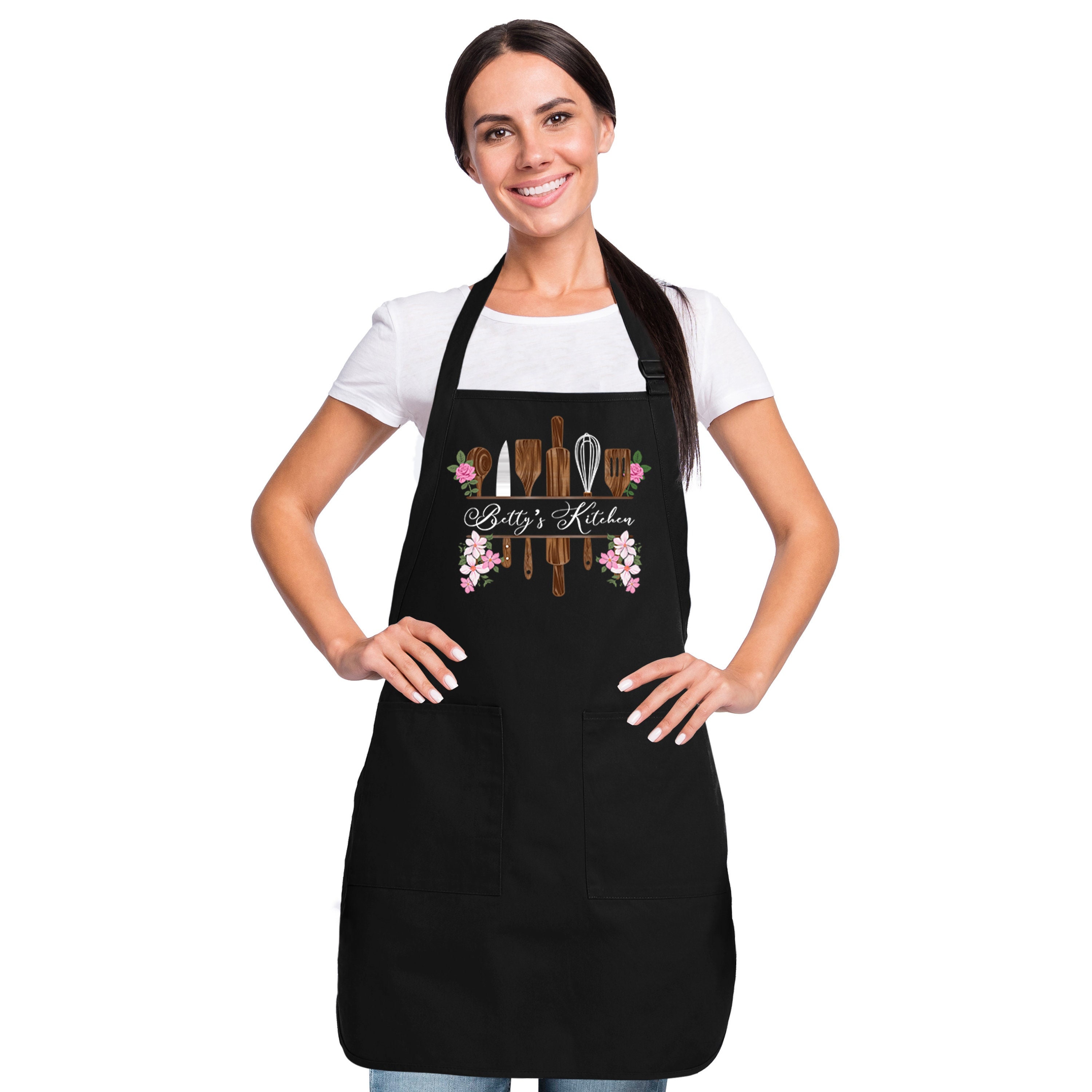 Personalized Apron Floral Utensils Custom Your Name Kitchen Apron ...