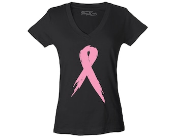 Pink Breast Cancer Ribbon Awareness Women's V-Neck T-Shirt Slim Fit