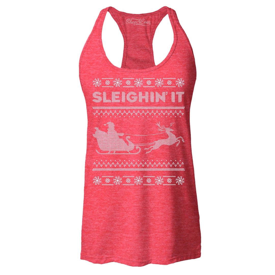 Sleighin' It Santa Christmas Women's Racerback Tank Top Slim Fit ...