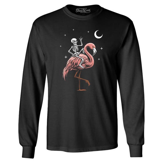 Camiseta de manga larga de Halloween con esqueleto montando un