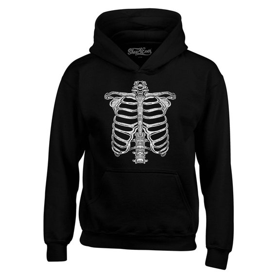 Mens White Skeleton Rib Cage Funny Halloween Costume T shirt (Black) - 4XL  Graphic Tees 