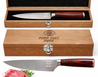 Custom Engraved Chef Knife – 8" Kitchen Knife Text or Logo Cooking BBQ Housewarming Birthday Gift for Men Dad Personalized Fathers Day Gift