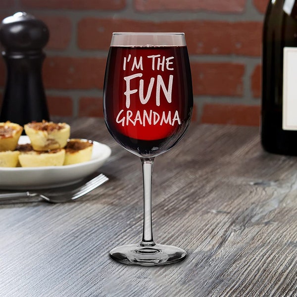 I'm The Fun Grandma Engraved Stemmed Wine Glass Gift for New Grandma Retired Grandma Mothers Day Gift. Gift For Mom. Mother Gifts Ideas.