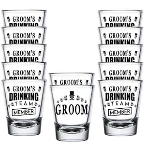 Groom and Groom&#39;s Drinking Team Member Glass Shot Glasses Wedding Bachelor Party Shot Glasses 12 Pack