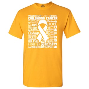 Childhood Cancer Awareness Ribbon Word Cloud White T-Shirt Breast Cancer Awareness Shirt Cancer Fighter Cancer Awareness Shirt.