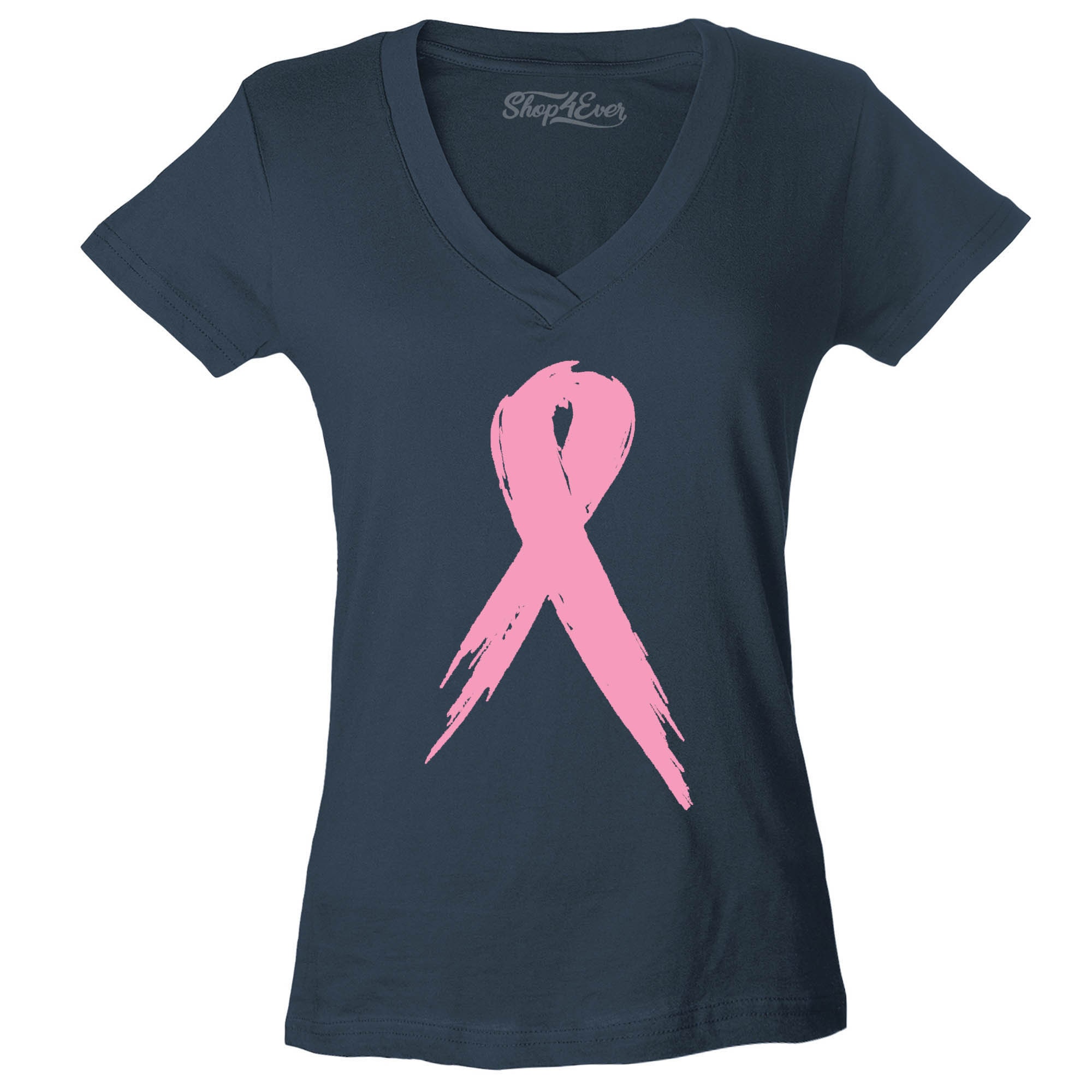 T-shirt Femme Octobre Rose Cancer Du Sein - Col En V, Coupe Classique - Soutien Sensibilisation Ruban Rose - 2023